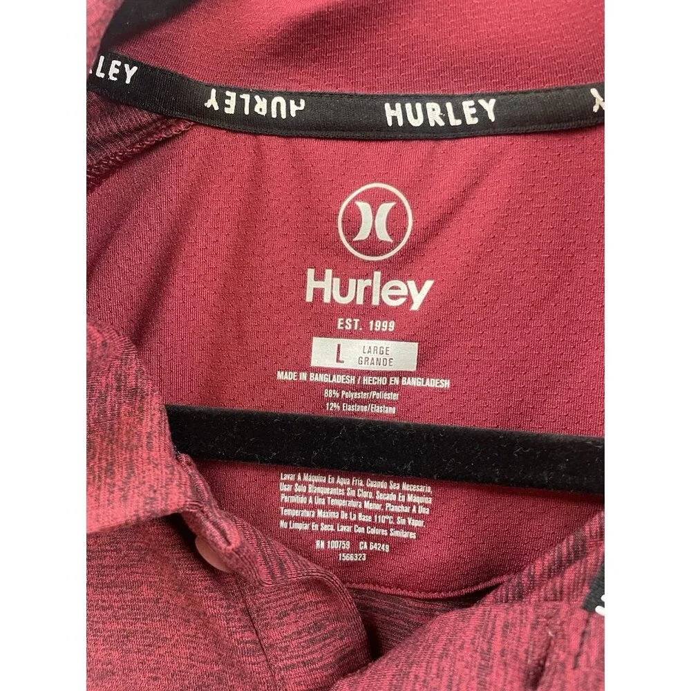 Hurley Polo Shirt Mens L Red Heather Short Sleeves Outdoor Golf Activewear